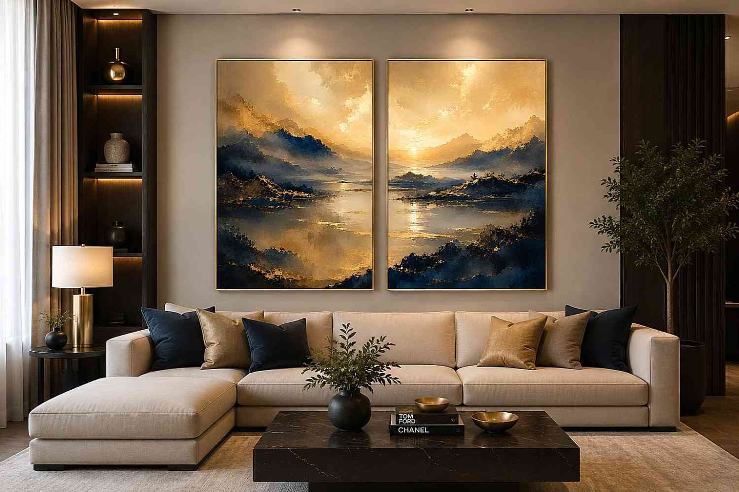 Golden Mist Peaks 2 Piece Art Set