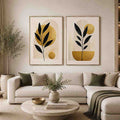 Golden Botanical Pair 2 Piece Art Set
