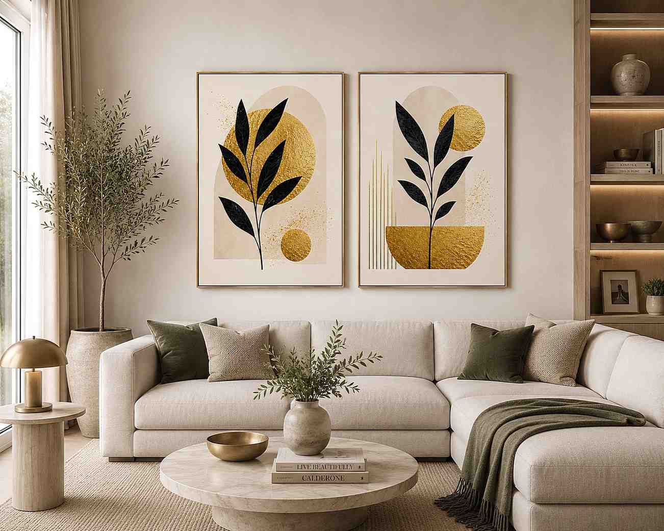 Golden Botanical Pair 2 Piece Art Set