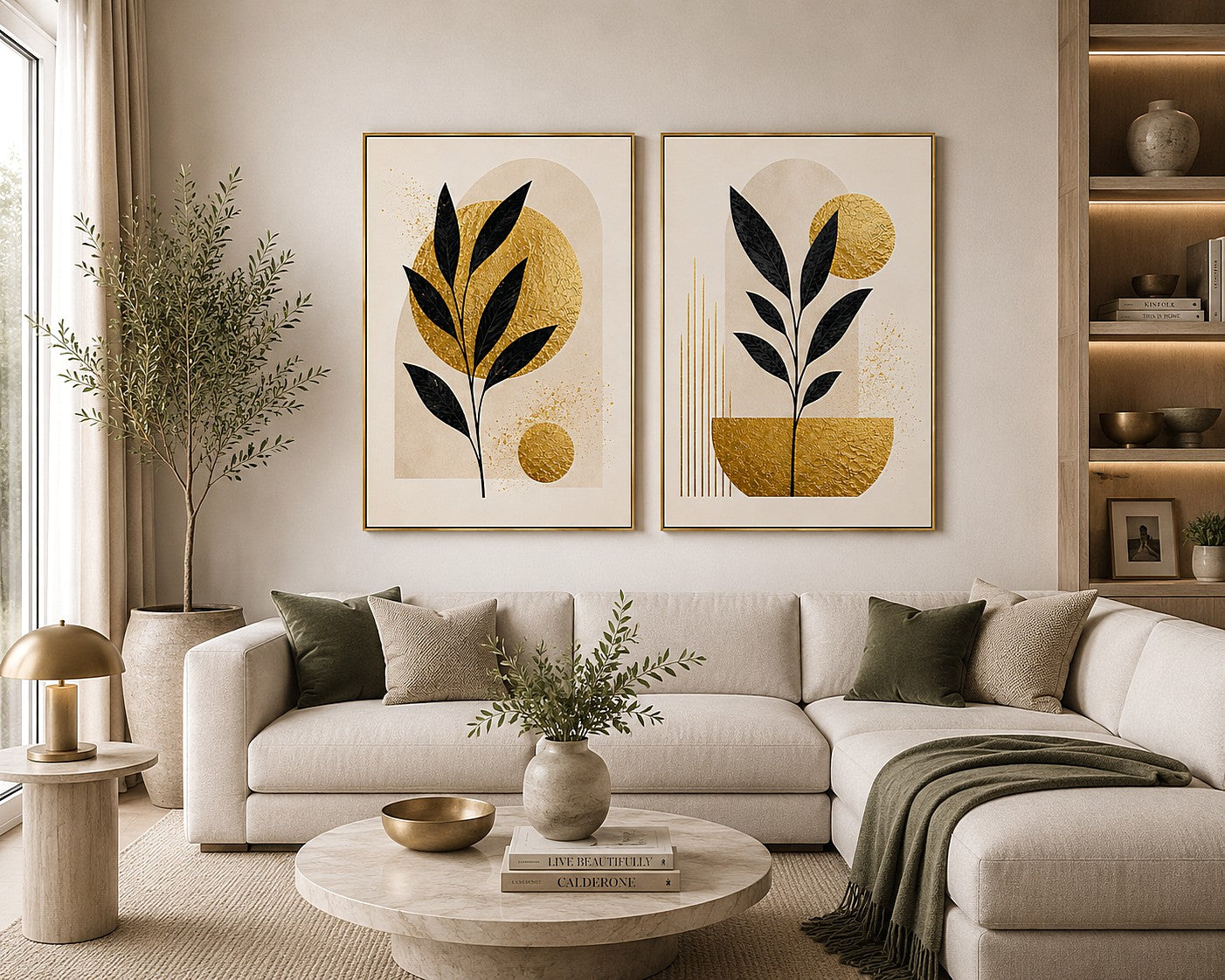 Golden Botanical Pair 2 Piece Art Set