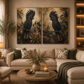 Black Cockatoo Botanical Diptych Wall Art 2 Piece Art Set