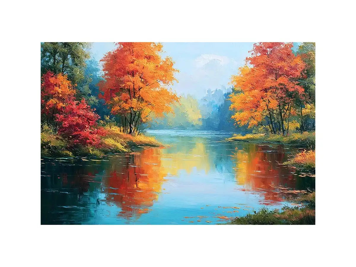 autumn lake reflection canvas art