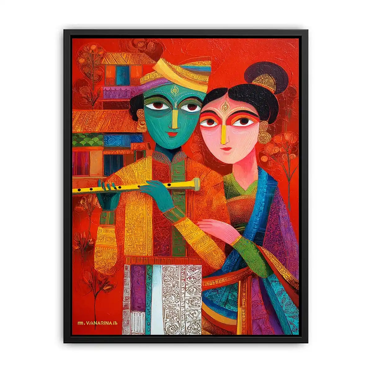 Krishna Raas Leela lotus painting traditional Indian canvas Canvas Print