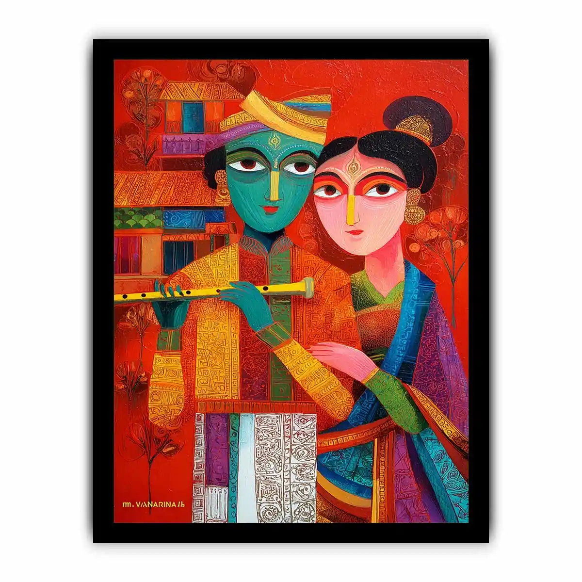 Krishna Raas Leela lotus painting traditional Indian canvas Canvas Print