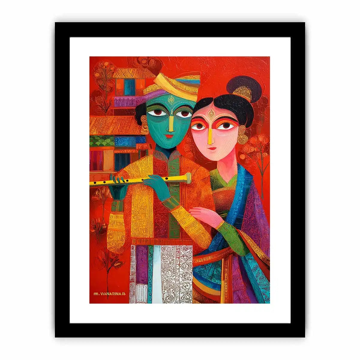 Krishna Raas Leela lotus painting traditional Indian canvas Canvas Print