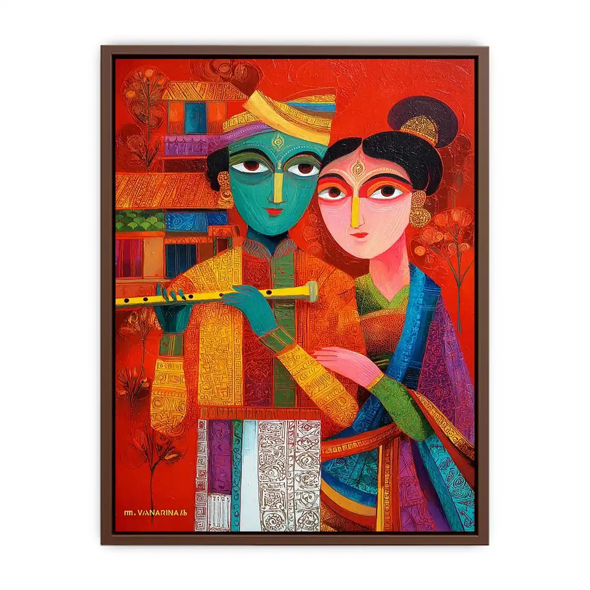 Krishna Raas Leela lotus painting traditional Indian canvas Canvas Print