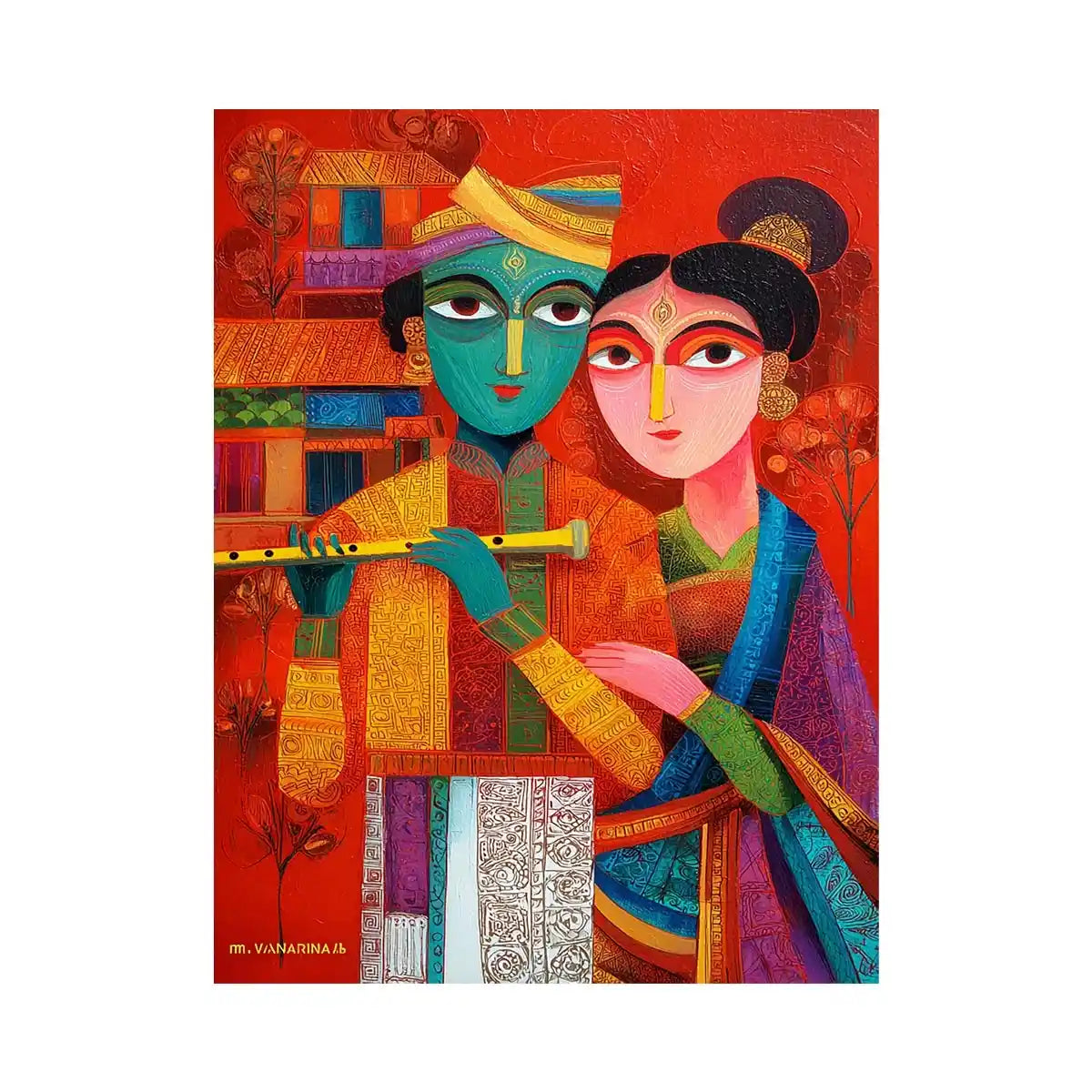 Krishna Raas Leela lotus painting traditional Indian canvas Canvas Print