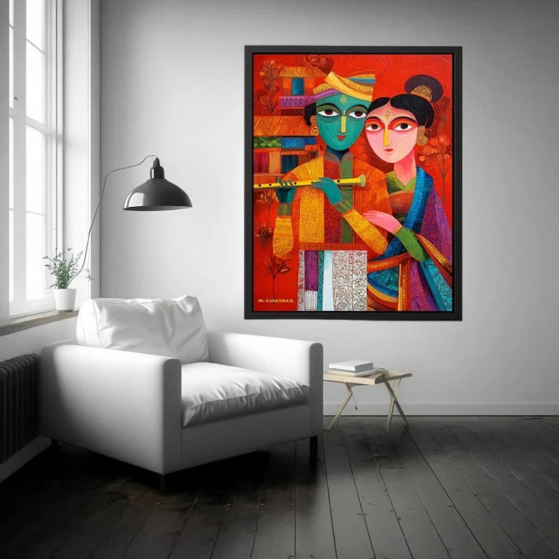 Krishna Raas Leela lotus painting traditional Indian canvas Canvas Print