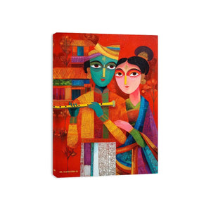 Krishna Raas Leela lotus painting traditional Indian canvas Canvas Print