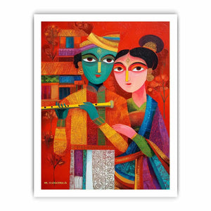 Krishna Raas Leela lotus painting traditional Indian canvas Canvas Print