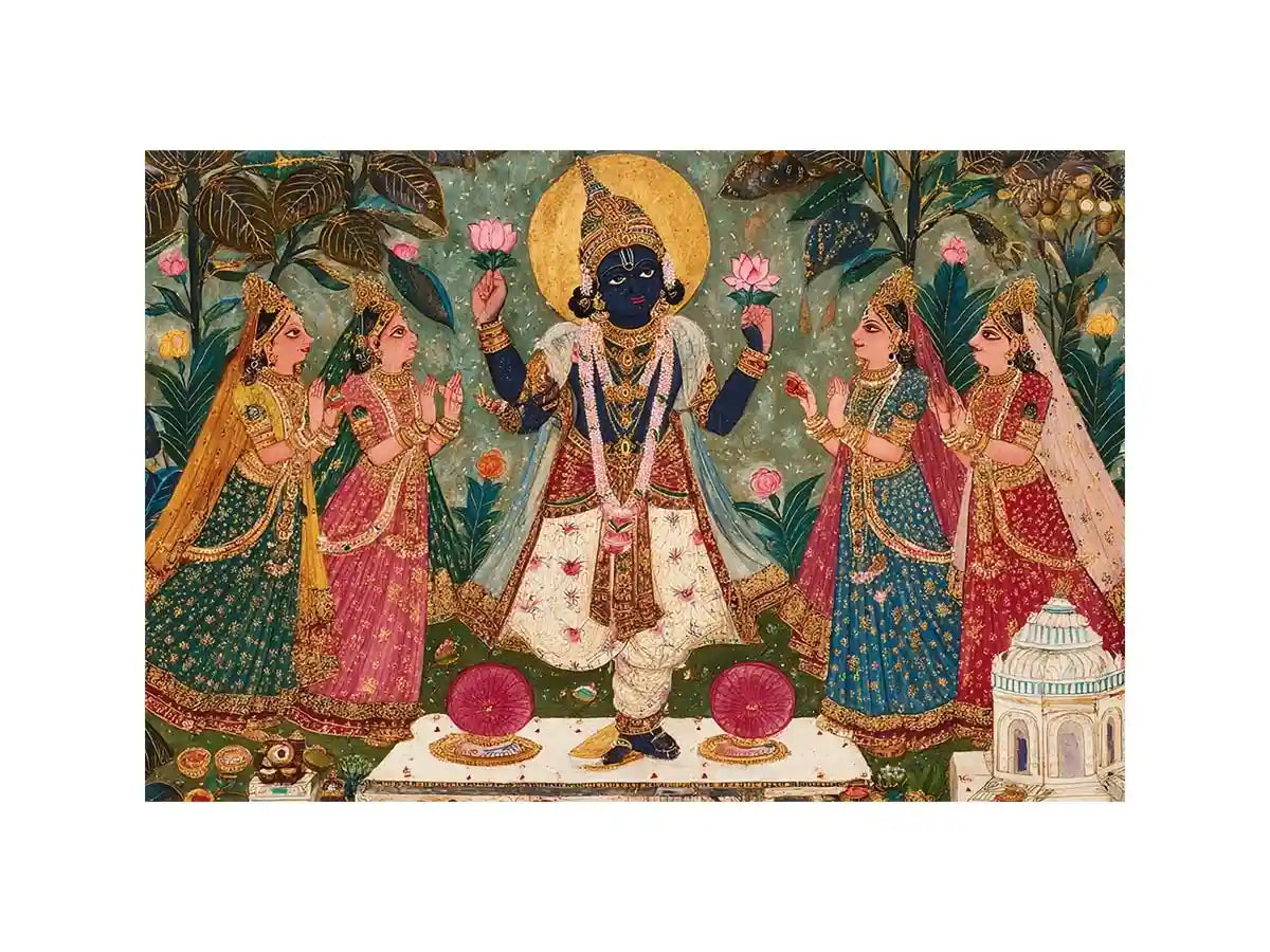 Krishna devotional traditional Indian painting canvas Canvas Print