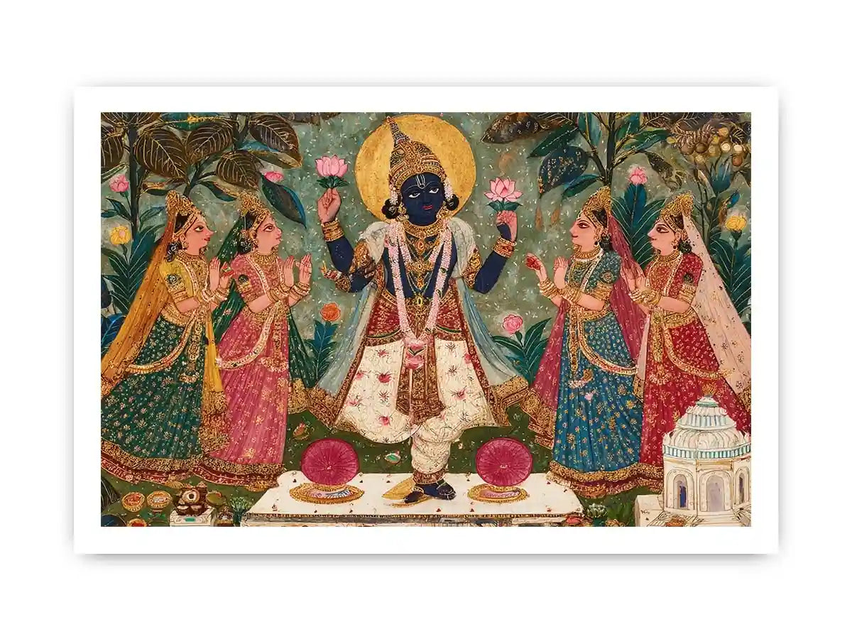 Krishna devotional traditional Indian painting canvas Canvas Print