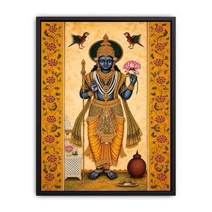 Traditional Hindu god Canvas Print with lotus and golden details in spiritual decorative style