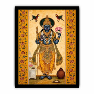 Traditional Hindu god Canvas Print with lotus and golden details in spiritual decorative style