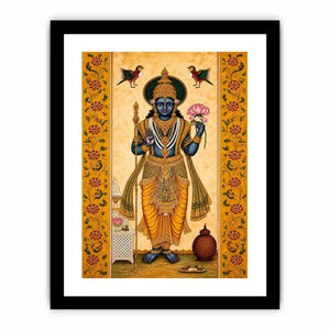 Traditional Hindu god Canvas Print with lotus and golden details in spiritual decorative style