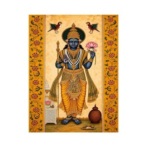 Traditional Hindu god Canvas Print with lotus and golden details in spiritual decorative style