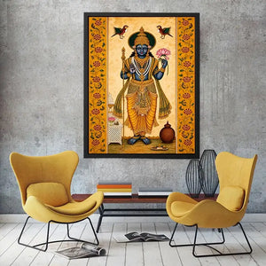 Traditional Hindu god Canvas Print with lotus and golden details in spiritual decorative style
