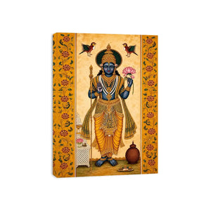 Traditional Hindu god Canvas Print with lotus and golden details in spiritual decorative style