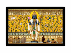 Traditional Hindu deity Canvas Print with lotus and floral gold detailing