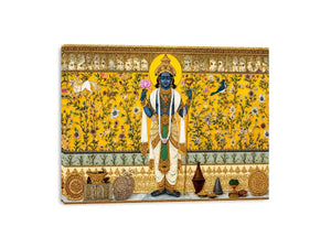 Traditional Hindu deity Canvas Print with lotus and floral gold detailing