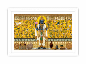 Traditional Hindu deity Canvas Print with lotus and floral gold detailing
