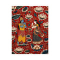 Krishna Radha Canvas Print with floral lotus background in rich red and gold tones