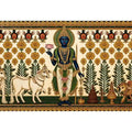 Traditional Krishna cow Canvas Print with floral gold detailing in green and white tones