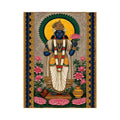 Hindu lotus deity Canvas Print with floral details and gold accents in blue and pink tones
