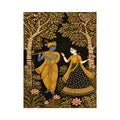Krishna Radha gold Canvas Print with floral trees in black and gold tones