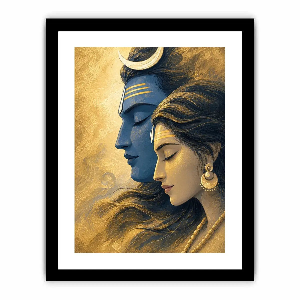 Shiva Parvati Canvas Print canvas gold blue spiritual painting divine couple luxury Indian decor serene artwork
