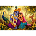 Krishna Radha forest Canvas Print canvas colorful spiritual painting peacock deer nature Indian decor kids friendly artwork
