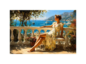   mediterranean woman coastal canvas print