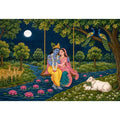   radha krishna moonlit swing devotional wall art