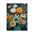  teal botanical flower bouquet modern floral wall art