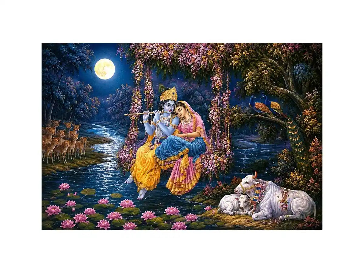   radha krishna moonlight vrindavan devotional art