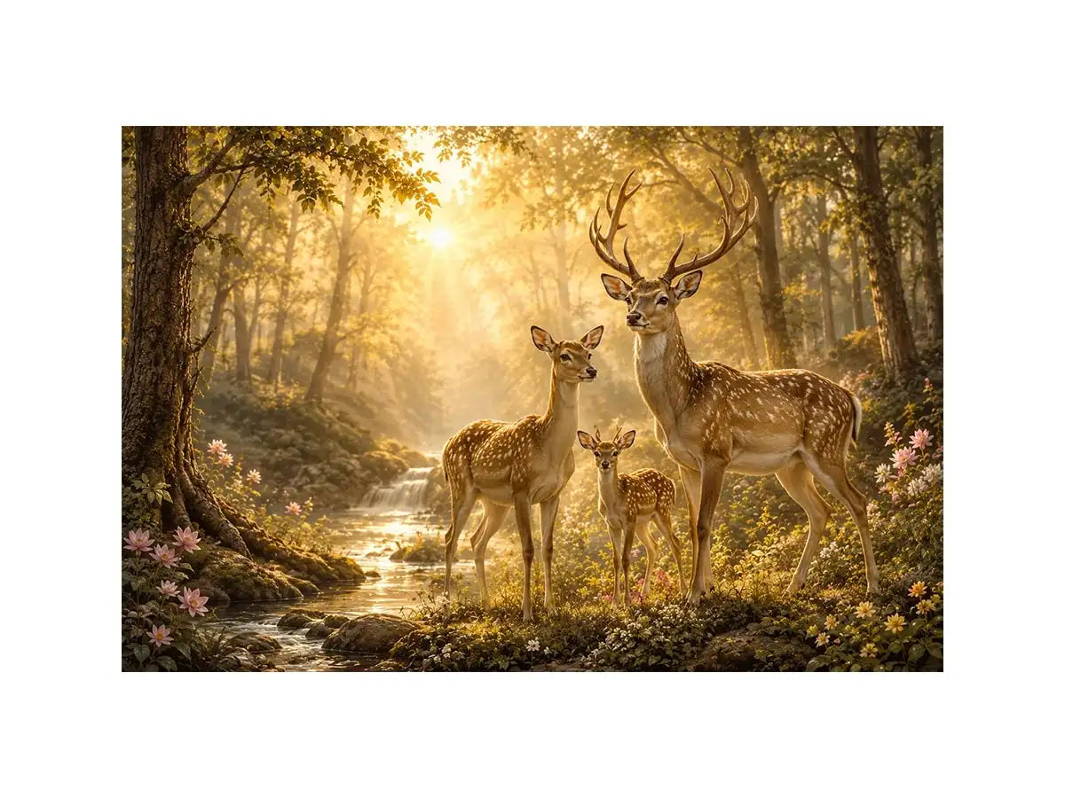   deer family forest canvas art