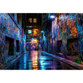   neon graffiti alley wall art