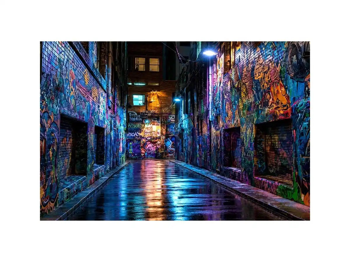   neon graffiti alley wall art