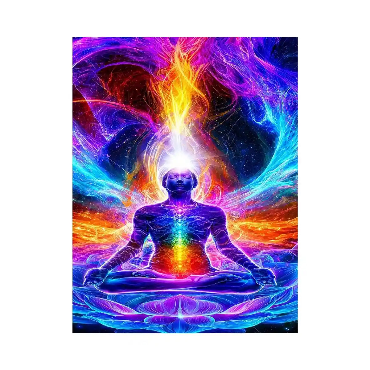   neon cosmic meditation chakra canvas art