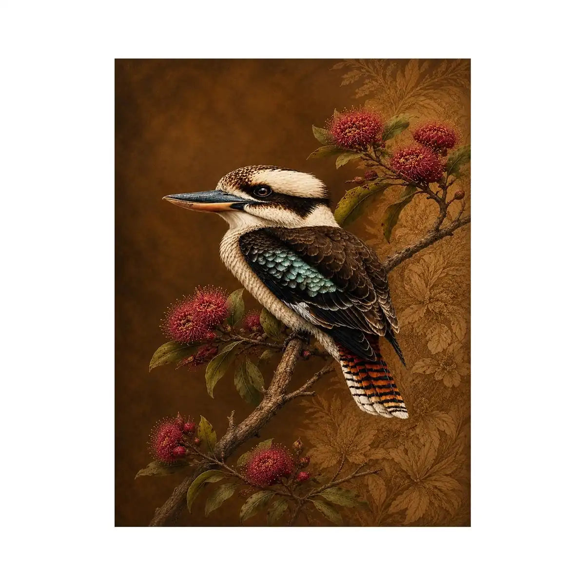   kookaburra bird canvas print native flowers