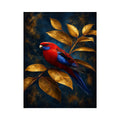   crimson bird golden leaves canvas print