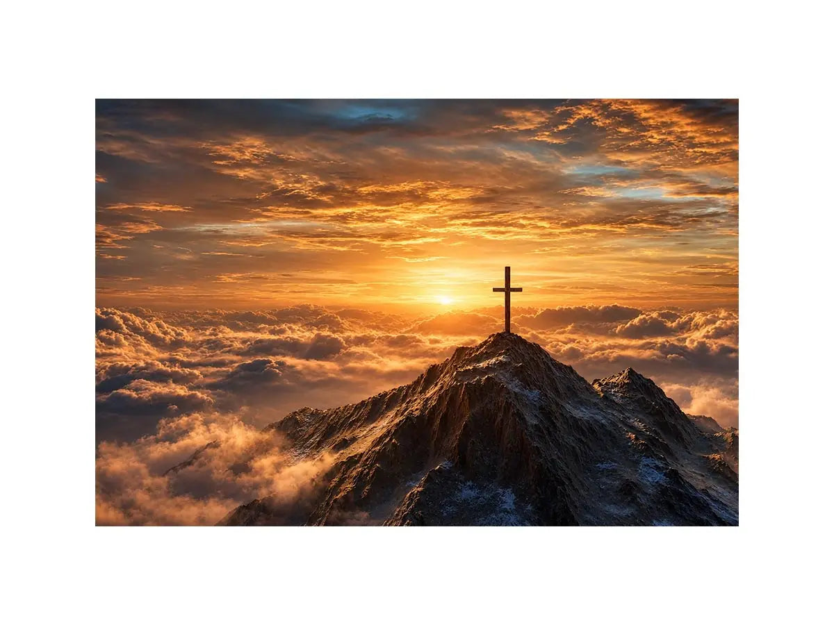   mountain cross sunrise canvas art