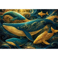   teal gold whale canvas coastal room