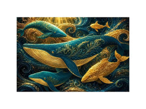   teal gold whale canvas coastal room