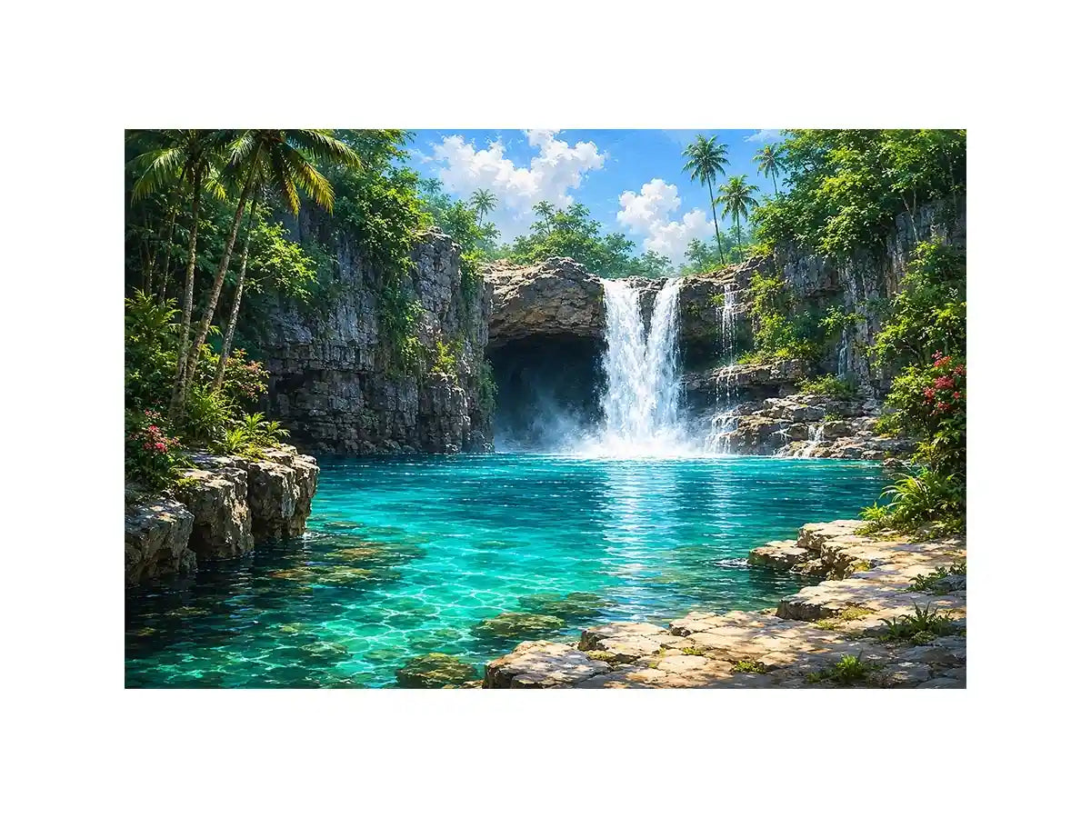   tropical waterfall lagoon canvas art