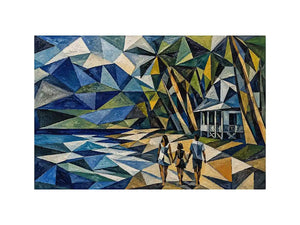 geometric coastal beach house canvas living room