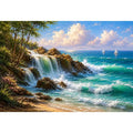   coastal waterfall beach house canvas art