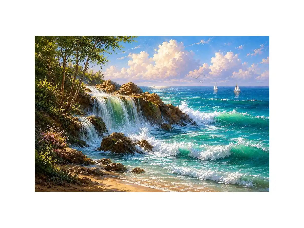   coastal waterfall beach house canvas art