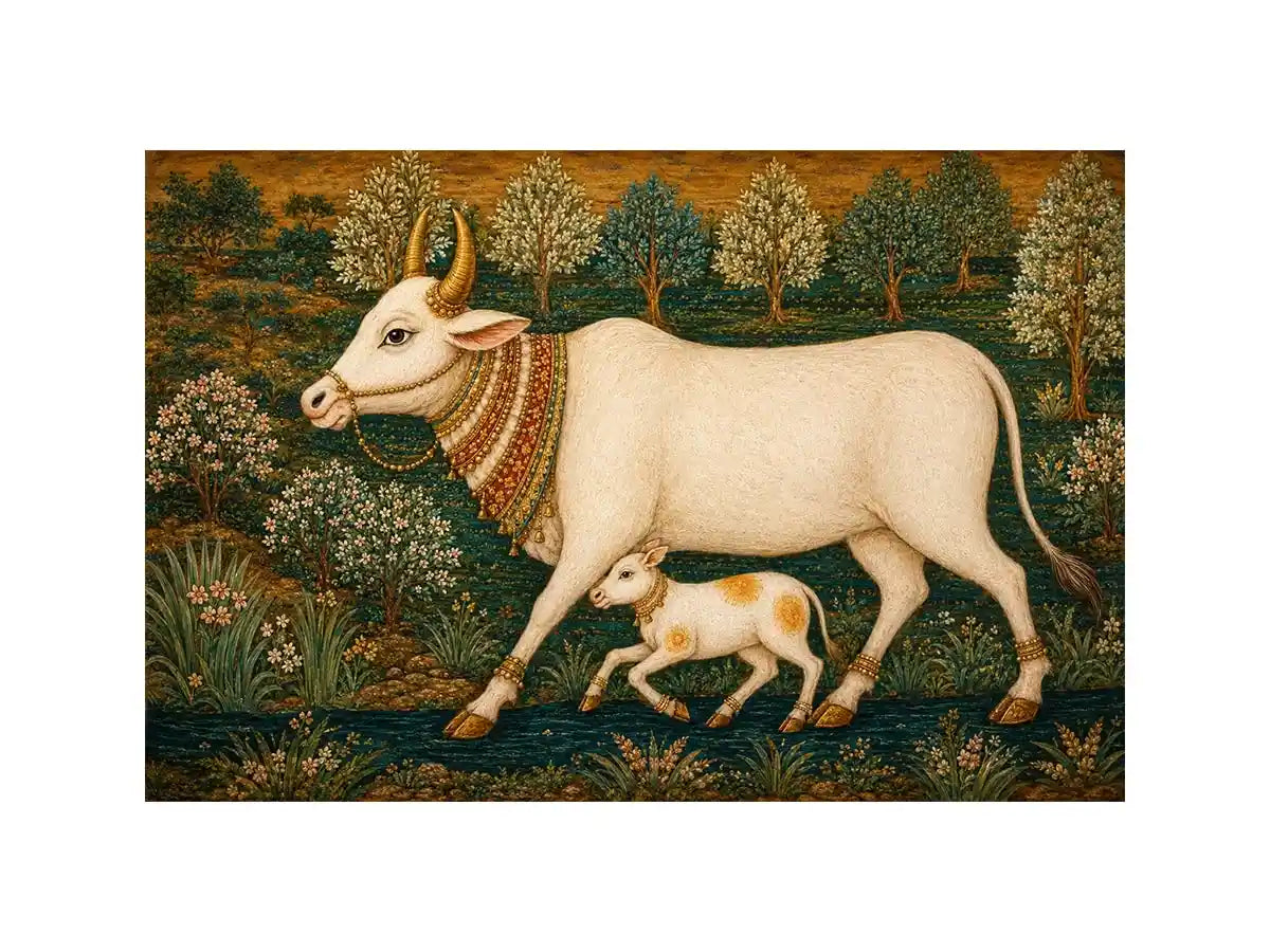   traditional cow calf canvas print