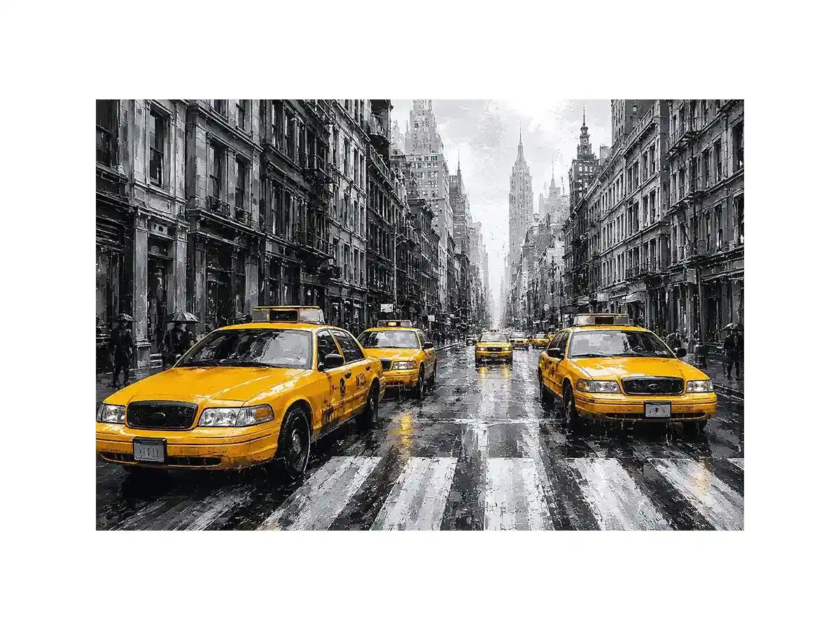 yellow taxi city canvas